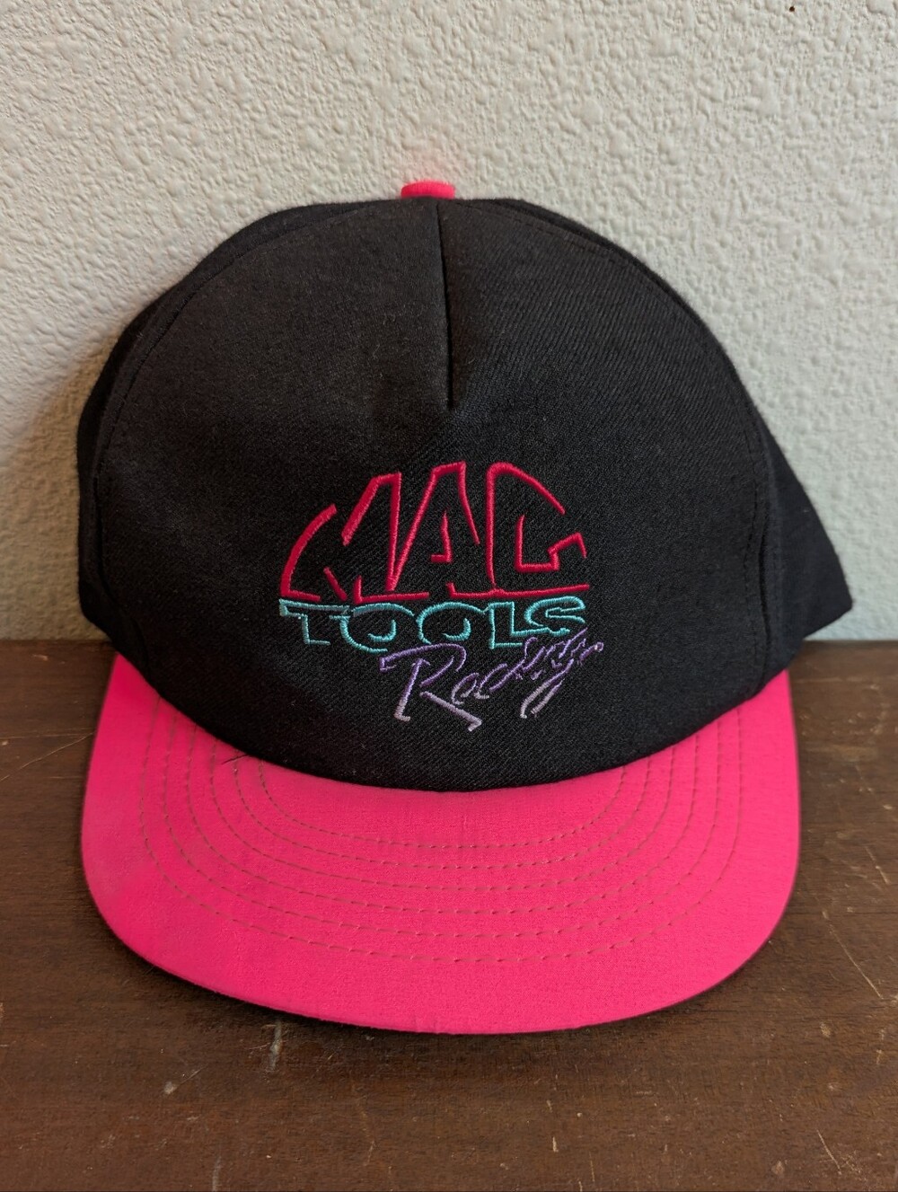 Vintage Mac Tools Racing Trucker Swingster Snapback Hat Neon Pink Black USA
